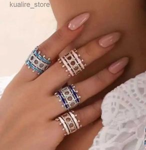 Cluster Rings janekelly Luxury Link Chain Bold Rings with Zirconia Stones 2022 Women Engagement Party Jewelry High Quality L240315