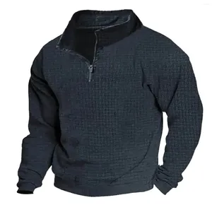 Herren-Kapuzenpullover, einfarbig, halber Reißverschluss, Outdoor, lässig, Stehkragen, langes Gehen, Sport-Sweatshirt für Herren, sportlich