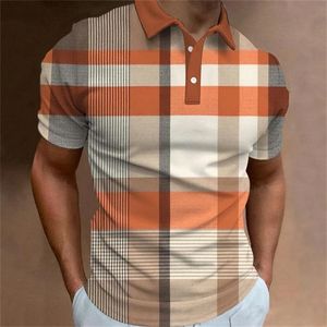 ファッション3DストライププリントポロTシャツ男性のためのヒップホップトレンドハラジュクストリートウェアカジュアルラペル半袖シャツ特大Tシャツ240301