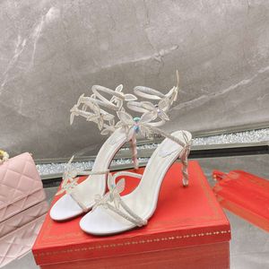 Kvinnors designer sandaler med ormband och diamantkristaller 9,5 cm och 7,5 cm klackar EU43 i låda