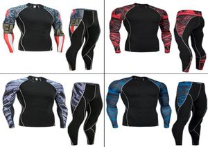 2019 novo conjunto de compressão dos homens correndo collants treino treinamento fitness treino camisas manga longa esporte terno rash guard kit 4xl4910213