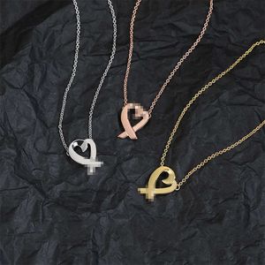 Designer tiffay and co 925 Sterling Silver Plated Hollow Cross Heart Pendant Necklace Small New Shaped Collar Chain