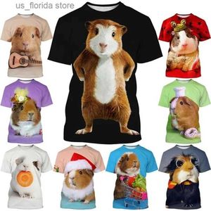 Mäns T-shirts Fashion Animal Guinea Pig 3D-tryckning T-shirt Män och kvinnor Casual Söt kort-slved T-shirt Trend Funny T-shirt kommer TOP Y240321