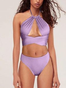 Costume da bagno intero da donna Costume da bagno intero con scollo all'americana sexy con spalline e copricostume bikini sottile scollato viola 2024 Abito da donna beachwear firmato OLX4