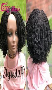 Neue kurze synthetische Perücken für schwarze Frauen, 35,6 cm, schwarz, verworrene Perücke, volle Mikrogeflecht-Spitzenfrontperücke mit Babyhaar. 4833410