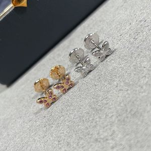 Högkvalitativ 925 Sterling Silver Pink Diamond Stud Earrings For Girls Fashion Jewelry Dupe Brand Butterfly örhängen