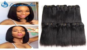 Cabelo Liso Brasileiro 6 Pacotes Malaio Peruano Indiano Curto Cabelo Humano Weave Bundles 8 Polegada 50gBundle Total 300g Natural Co5976382