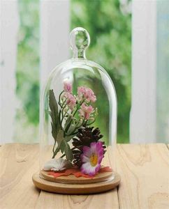 Home Decor Vases Glass Flower Display Cloche Bell Jar Dome Immortal Preservation Wooden Base Everlasting Cover 210913218G6927970