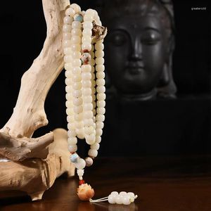 Strand White Jade Bodhi Root 108 Colar de rosário portátil feminino de alta densidade 10 8M pulseira