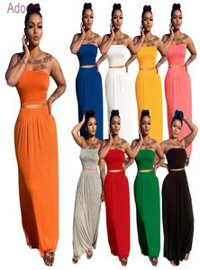 Women 2 Two Piece Dress Designer Sexy Bra Half Long Skirt Solid Color Off Shoulder Maxi Dresses Party Wear Casual Plus Size Set Cl1031687