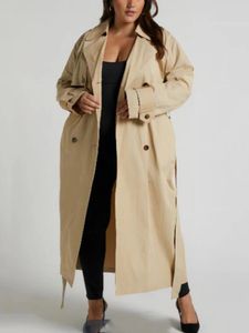 Womens Jackets Double Breasted Long Trench Female Coat Classic Lapel Sleeve Windproof Overcoat With Belt Autumn Streetwear 240309