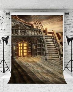 Dream 5x7ft Retro karibische Piratenschiff -Pofral -Hintergrund Alte dunkle Holzboden PO Studio Hintergründe für Halloween -Thema Pa2266129