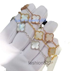 Four Leaf Clover Bracelet Natural Shell Gemstone Gold Plated Designer Woman T0P Highest Counter Quality European Size Gift for Girlfriend 014