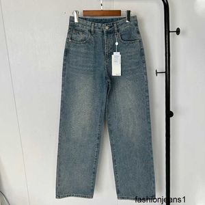 Jeans femininos nanyou m6 família 24ss início da primavera nova bolsa clássica bordada marca de couro digital cintura alta jeans de perna reta para mulheres ds88
