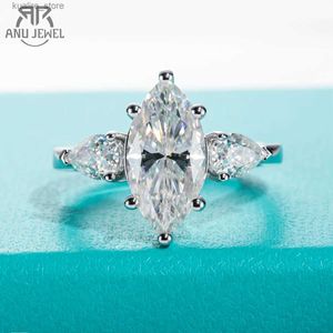 Klusterringar Anujewel 4CTTW Marquise Cut D Color Moissanite Diamond Engagement 925 Sterling Silver Rings for Women Jewelry Wholesale L240315