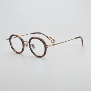 Sunglasses Frames Japanese Retro Vintage Eyeglasses Men Fashion Designer Round Tortoise Handmade Titanium Acetate Eyewear