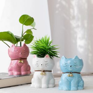 Planters Ceramic Kitty Flower Pot for Succulent Plants Cute Cat Planter Porcelain Vase Container Desktop Figurine Home Garden Decoration