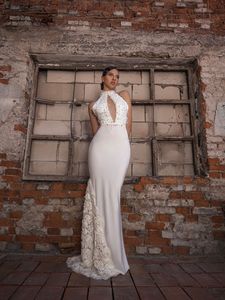 Exquisite Pearls Mermaid Wedding Dresses for Bridal Halter 3D Flower Train Vestidos De Novia Keyhole Backless Bride Robe de mariage