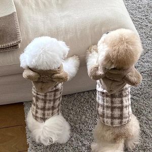 Dog Apparel Pet Cotton Coat Kitten Teddy Bichon Pomeranian Small Puppy Autumn Winter Clothes Hooded Jacket With Bear Hat