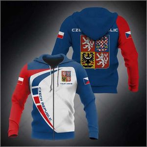 Mäns hoodies tröjor Anpassa Tjeckien Emblem Dragkedja Hoodies Lossa unisex överdimensionerade tröjor Vinter Casual Streetwear Tops Pullover L240315