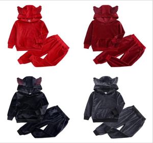 Vendita al dettaglio per bambini designer velluto tute sportive casual tute 2 pezzi felpa con cappuccio set di abbigliamento neonato neonato abiti tuta boutiqu2531956