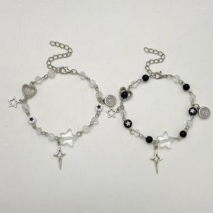 Bangle Trendy Y2K Couple Bracelets For Women Girl Hollow Pentagram Guitar Pendant Beaded Bracelet Friends Jewelry Gift