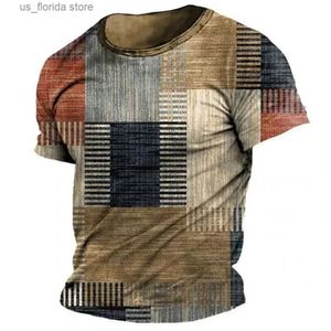 Men's T-Shirts Vintage Plaid Print Mens T-shirt Summer Casual Sweatshirt O-Neck Oversized Jersey Short Slve Cheap Ts Daily Mens Clothing Y240315