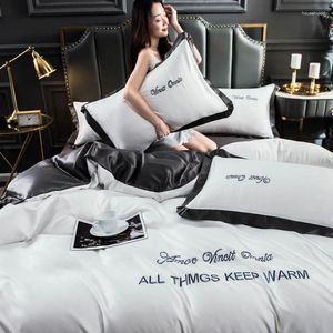 Bedding Sets Luxury Ice Silk Four Piece Set European Smooth Sleeping Bed Sheet And Duvet Cover Spring Summer