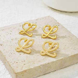 L Brand Letters Simple Designer Earrings for Women Gold Pearl Shining Crystal Numbers Oorbellen Earring Earings Ear Rings Jewelry