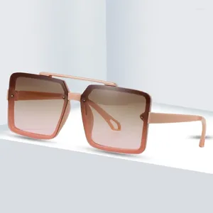 Sonnenbrille 2024 Markendesigner Quadrat Großer Rahmen Allmähliche Farbschattierung Rundes Gesicht Mode Persönlichkeit Doppelstrahl