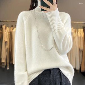 Женские свитера, роскошный утолщенный кашемировый свитер с полуводолазкой для женщин 100, свободная зимняя базовая рубашка из натуральной козы
