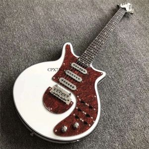 Custom Frets White Guild BM Brian May E-Gitarre, rotes Schildkrötenpanzer-Schlagbrett, koreanische Metall-Tonabnehmer, Tremolo-Brücke