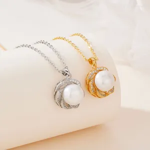 Pendant Necklaces Natural Freshwater Pearl Micro-paved Zircon Rich Flower Fashionable Simple And Versatile Creative Women's Necklace