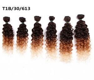Fashion 1418inch Ombre Burgundy Blonde Synthetic Weave Curly Hair Bundles Sew in Hair Extensions 6pcsPack9631295