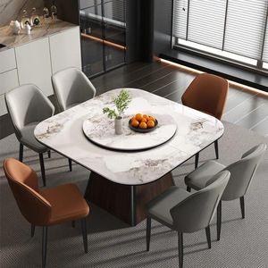 Decorative Plates Stone Plate Folding -Chair Combination Retractable Square Solid Wood Dining Table With Turntable