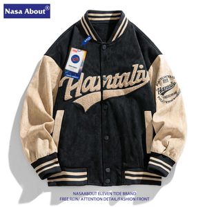 Jaqueta NASA de camurça camisa de beisebol solta vintage primavera e outono ins jaqueta piloto americana moderna para homens jaqueta de beisebol jaqueta bomber casaco feminino KWL2