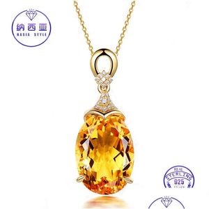 Pendant Necklaces Sterling Sier 925 Necklace For Women Fine Jewelry Yellow Citrine Chain Wedding Engagement Party Valentine Day Gift Dhk2A