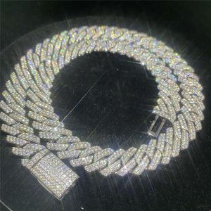 Redo att skicka 925 Silver Fine Hip Hop Jewelry Cuban Necklace Iced Out 14mm Moissanite Chain Bling VVS Diamond Cuban Links