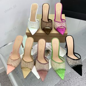 New Grossi Rossi Chamois Suede Rhinestone mules slippers Sandals stiletto high Heels105mm slip-on open toe women Luxury Designers shoes Evening size 35-42With box