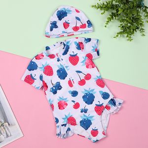 Kids cherry strawberry printed one-piece swimming kids summer princess bathing suits children pool SPA beach swimwear Z7201