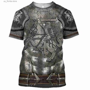 メンズTシャツ中世のナイトアーマーメンズTシャツトップ3Dプリントテンプル騎士団コスプレショートSLVEシャツoネック特大のクールなストートウェアY240315