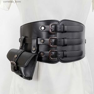 Belts Desginer Belts For Women High Qualtiy Elastic Black Corset Female Waist Belt Bag Mini Coin Purse Stretch Cummerbunds DecorY240315