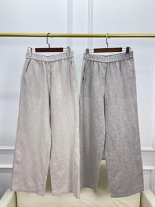 Pantaloni da donna di fascia alta 2024 moda donna lino solido che borda pantaloni lunghi elegante signora tutti i fiammiferi pantaloni a gamba larga in vita elastica