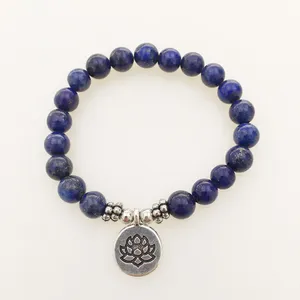 SN1039 Genuine Lapis Lazuli Pulseira Natural Stone Bead Mens Pulseira Garganta Chakra Espiritual Yogi Presente Frete Grátis