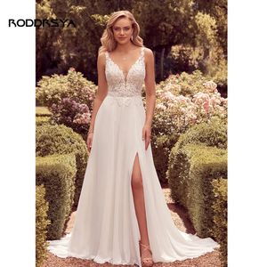 Simples boho vestido de casamento para mulher 2024 com decote em v apliques sem costas vestidos de noiva com botão chiffon vestidos de novia yd