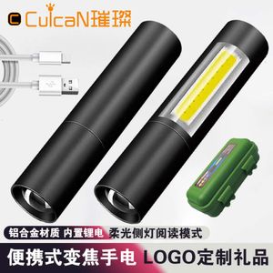 LED Strong Outdoor Portable Home USB Charging Emergency Aluminum Alloy Side Light Mini Flashlight 450910
