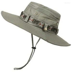 Berets ao ar livre homens balde chapéu luz respirável proteção uv panamá dobrável 9cm borda safari caça caminhadas pesca verão sol