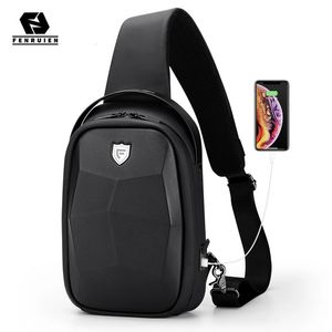 Fenruien Creative Crossbody Bag للرجال مقاوم للماء Antitheft Mens الكتف متعدد الوظائف USB أكياس الصدر 240311