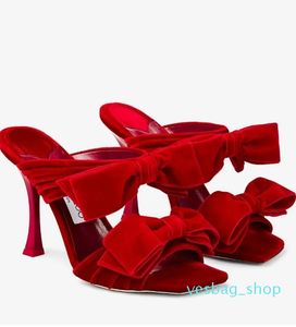 Perfect Nice Flaca Women Sandals Shoes with Bow Velvet Square Toe Mules Party Wedding Dress High Heels Sexy Slip-on Lady SlippersOriginal Box