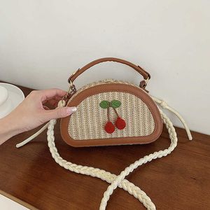 해변 가방 여름 잔디 짠 가방 귀여운 체리 어깨 유행 유행 및 다목적 핸드백 간단한 캐주얼 크로스 바디